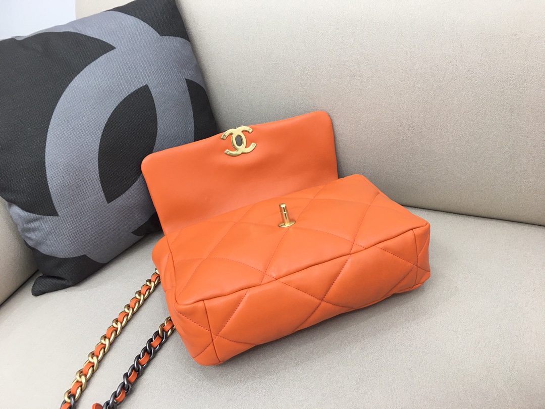 Lambskin 19 Large Handbag Flap Bag AS1161 Orange